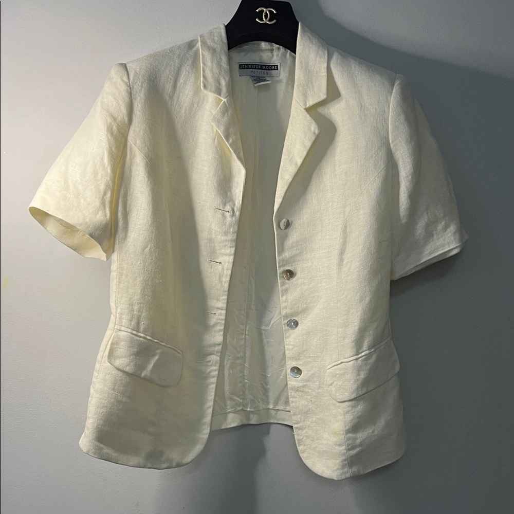 Jennifer Moore Petite Cream Linen Blazer